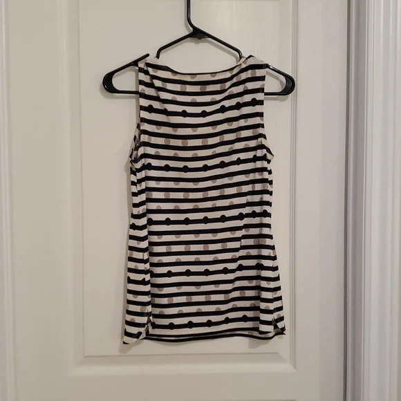 Blouse/Camisole Sleevless With Black and Light Beige Stripes and Gold Spots - Picture 2 of 3